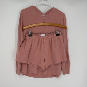 LAKE Pajama Set Shorts Long Sleeve Top Sleep Lounge Comfort Pink Womens Size XS